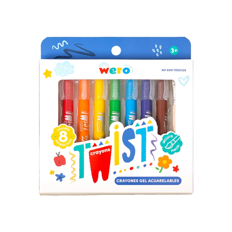 Lapices Crayones Wero Gel Acuarelables Retractil x 8 con pincel Art.WE 4198